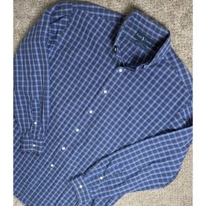 Ralph Lauren Mens Two Ply Cotton Blake Medium Long Sleeve Button Up Shirt Plaid
